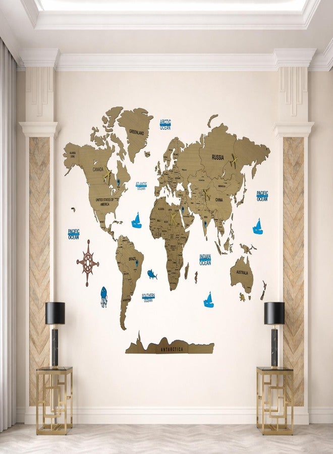 إلك ديكور حائط ثلاثي الأبعاد من الخشب على شكل خريطة العالم - لون بني معدني بلون خشب الساج - ديكور حائط مثالي لعشاق السفر - Image 2